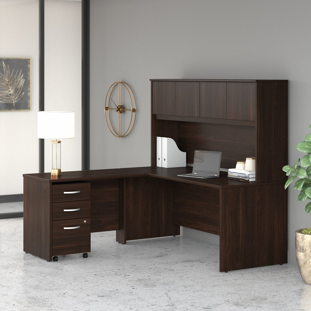 Bush Business Furniture Studio C 72inW x 30inD L-Shaped Desk With Hutch, Mobile File Cabinet And 42inW Return, Black Walnut, Standard Delivery