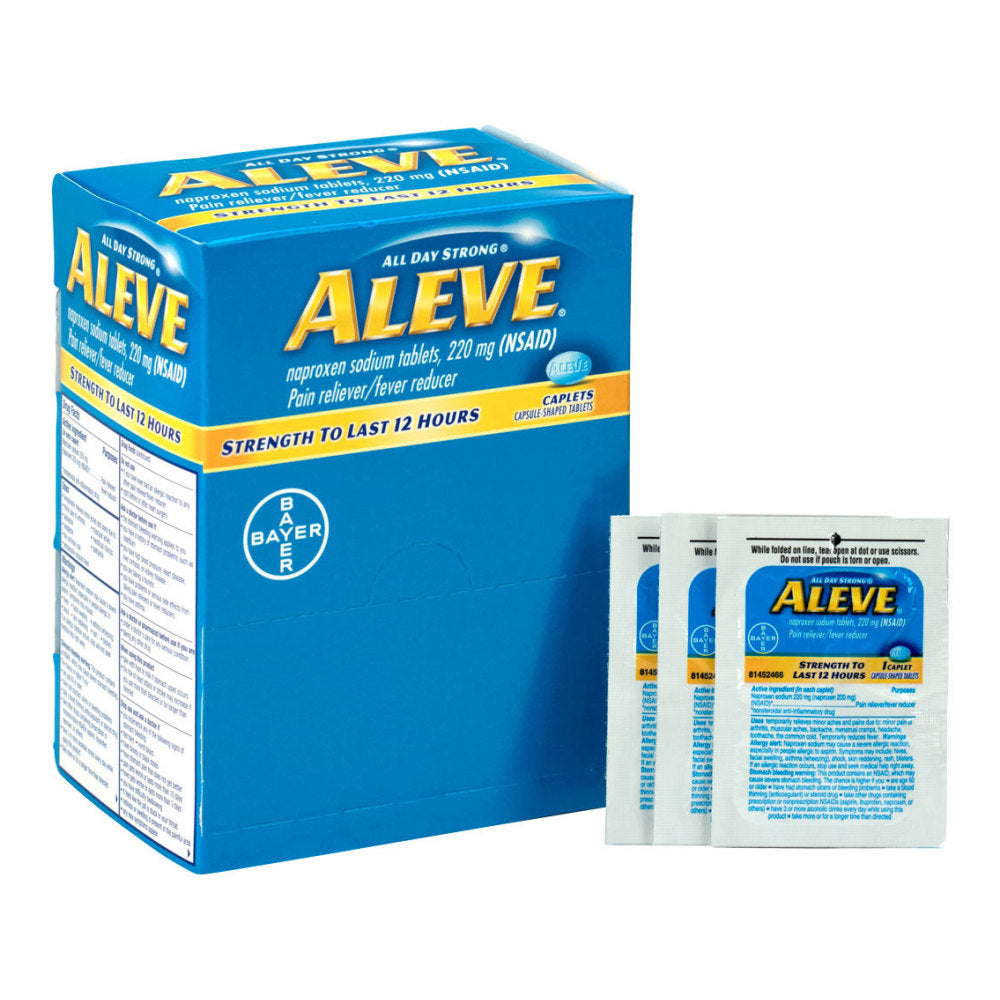 Aleve Pain Reliever Tablets, 1 Tablet Per Packet, Box Of 50 Packets