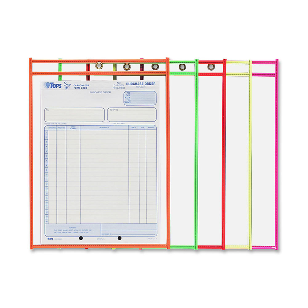 C-Line Neon Color Stitched Shop Ticket Holders, 9in x 12in, Assorted Colors, Box Of 25