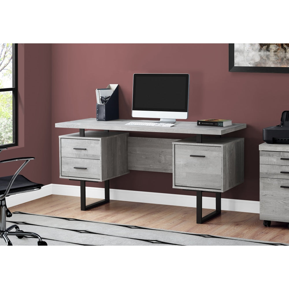 Monarch Specialties 60inW Floating-Top Computer Desk, Black/Gray