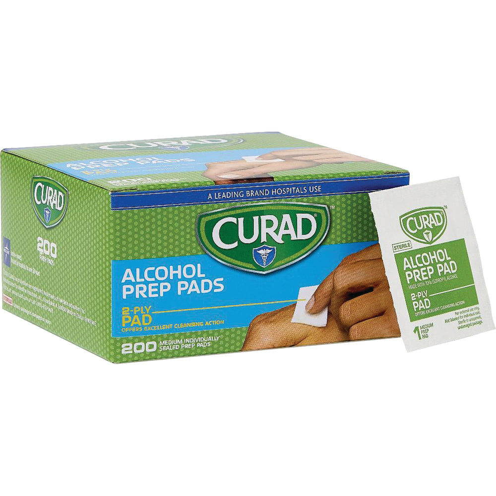 CURAD Sterile Alcohol Prep Pads, 1in x 1in, White, Box Of 200 Pads