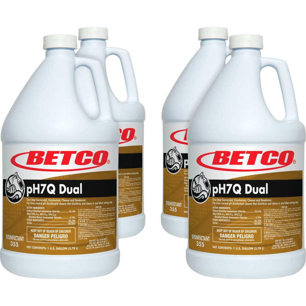 Betco pH7Q Concentrate Liquid Dual Disinfectant Cleaner, 1 Gallon, Lemon Scent - 4 per Carton