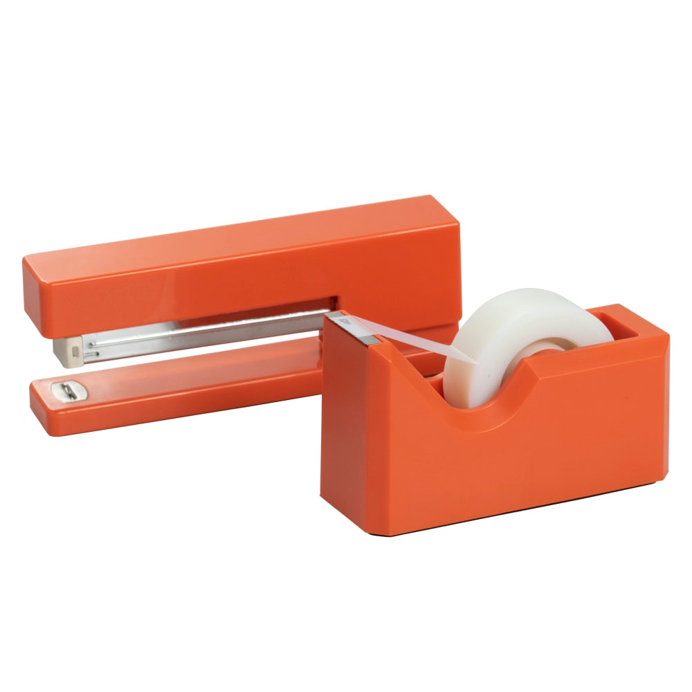 JAM Paper 2-Piece Office And Desk Set, 1 Stapler & 1 Tape Dispenser, Orange