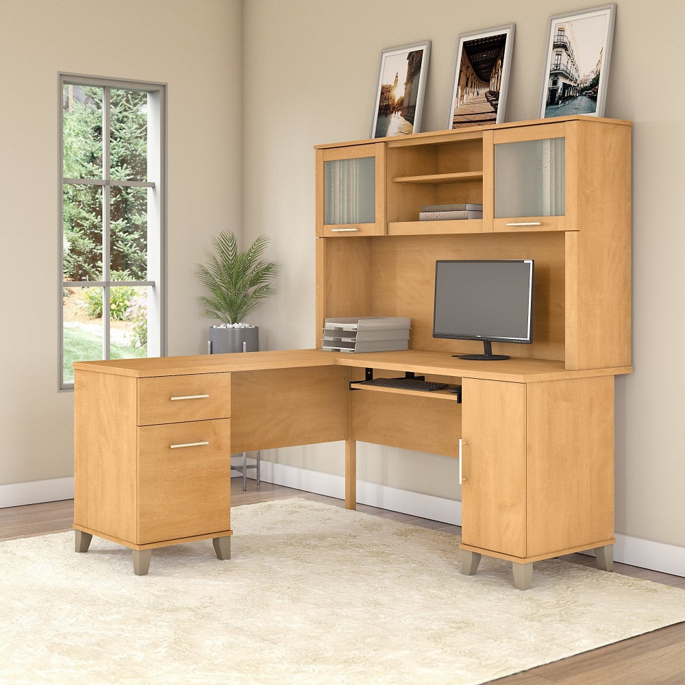 Bush Furniture Somerset L Shaped Desk With Hutch, 60inW, Maple Cross, Standard Delivery