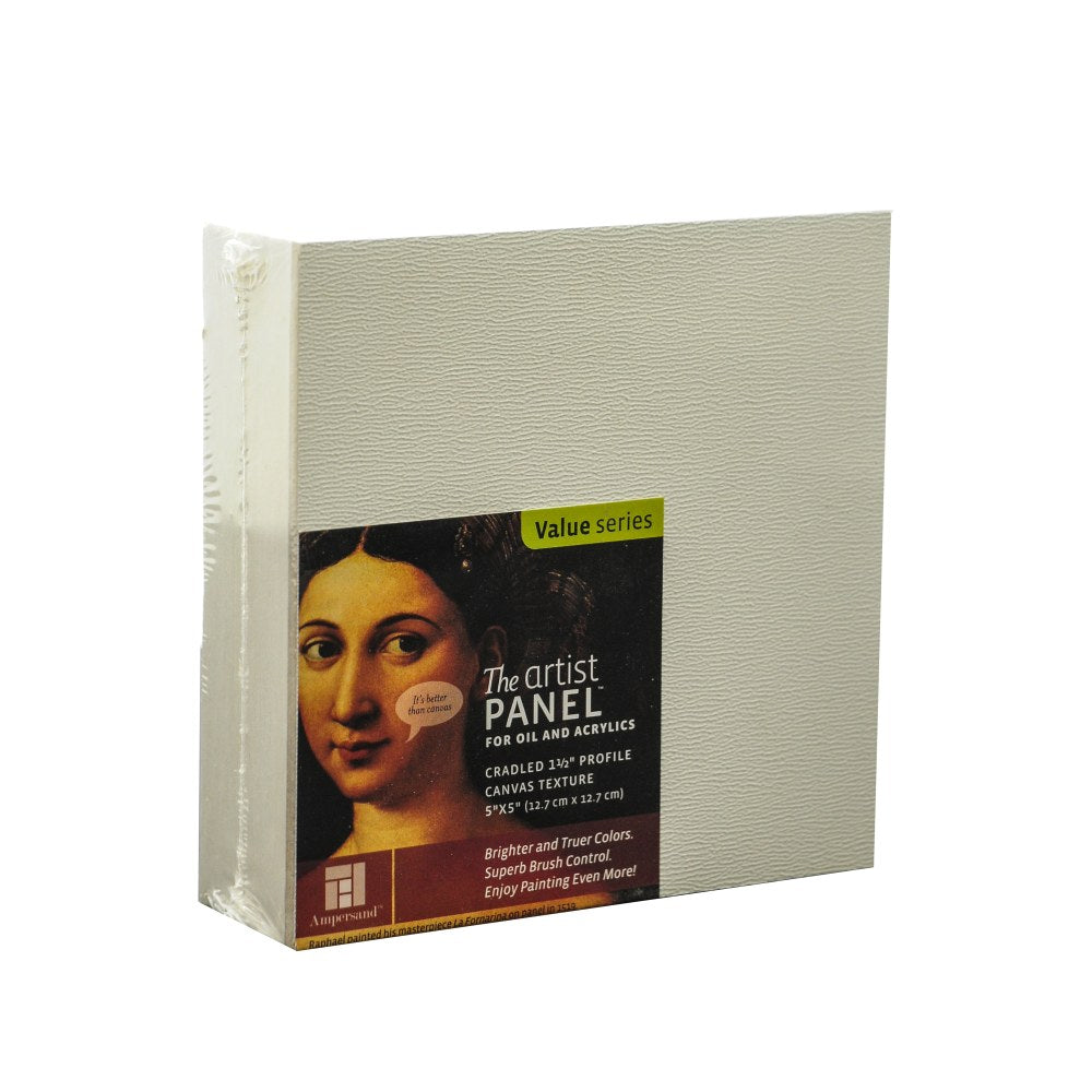 Ampersand Artist Panel Canvas Texture Cradled Profile, 5in x 5in, 1 1/2in, Pack Of 2