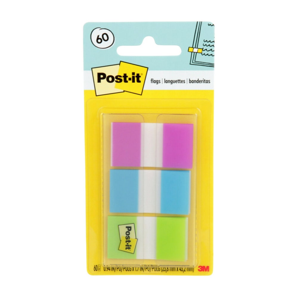 Post-it Flags, 1in, Assorted Colors, 20 Flags Per Pad, Pack Of 3 Pads