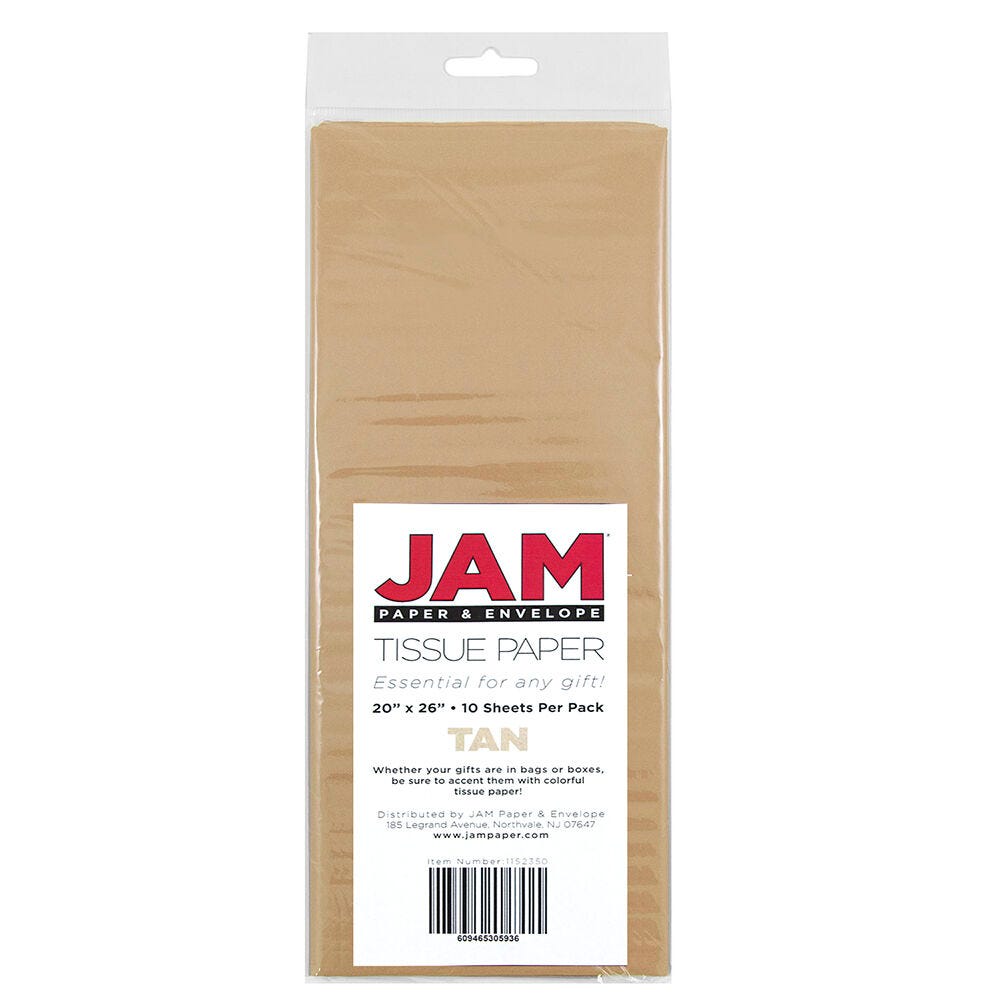 JAM Paper Tissue Paper, 26inH x 20inW x 1/8inD, Tan, Pack Of 10 Sheets