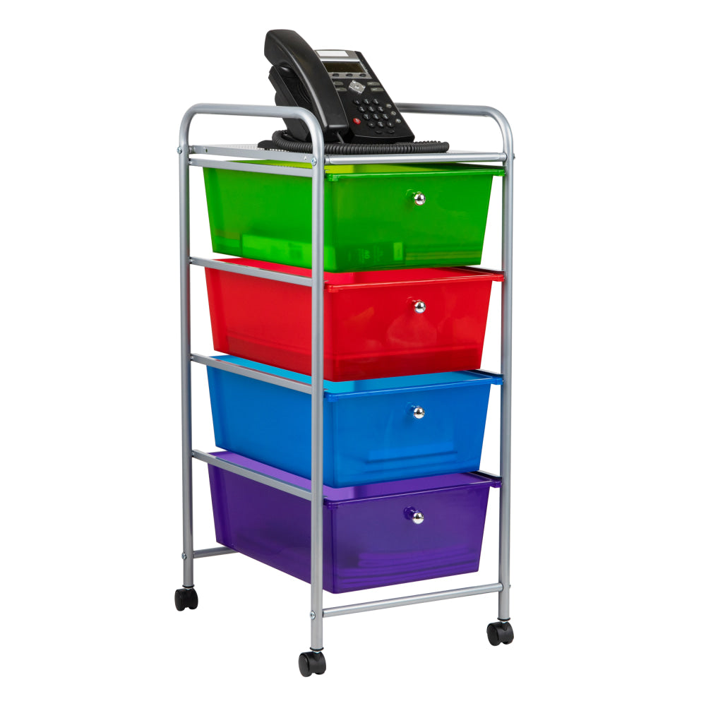 Mind Reader Rolling Utility Cart, 4-Drawer,  30inH x 15-1/4inW x 12-3/4inD, Multi-color