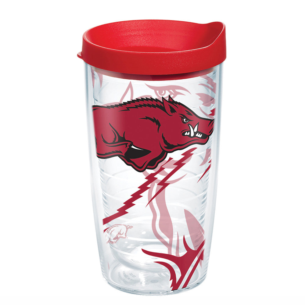 Tervis Genuine NCAA Tumbler With Lid, Arkansas Razorbacks, 16 Oz, Clear