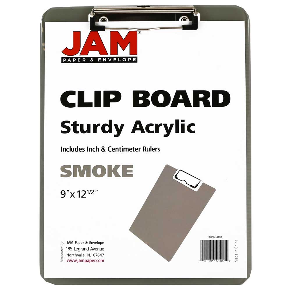 JAM Paper Plastic Clipboard with Metal Clip, 9in x 13in, Smoke