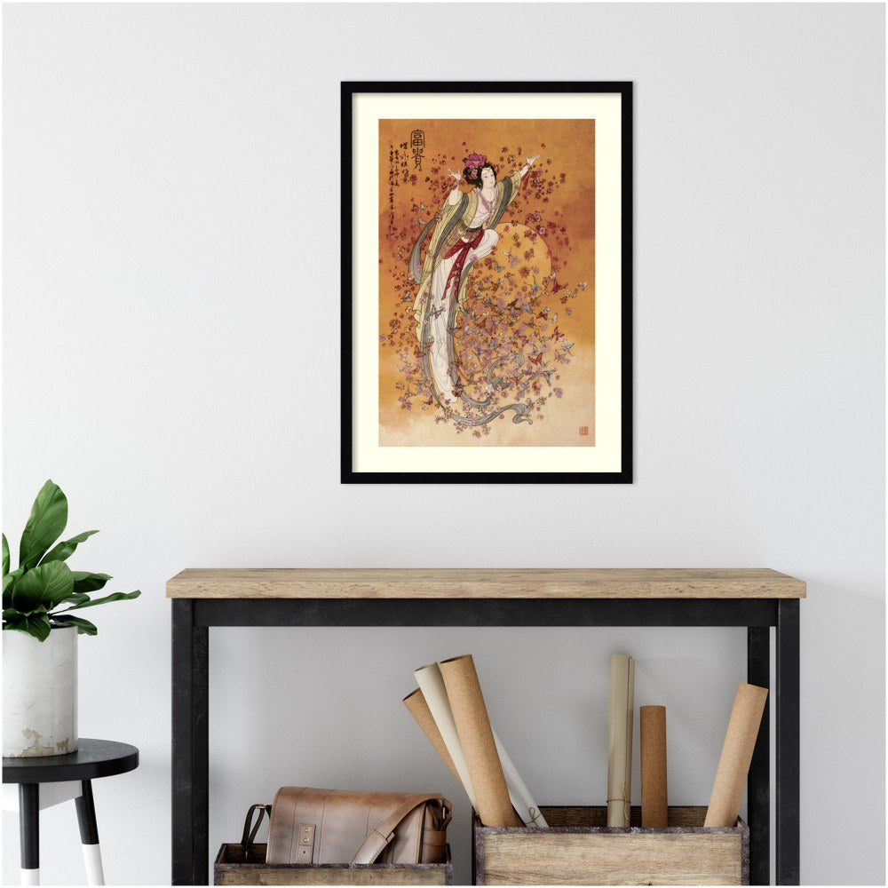 Amanti Art Goddess of Wealth by Chinese Wood Framed Wall Art Print, 29inH x 21inW, Black