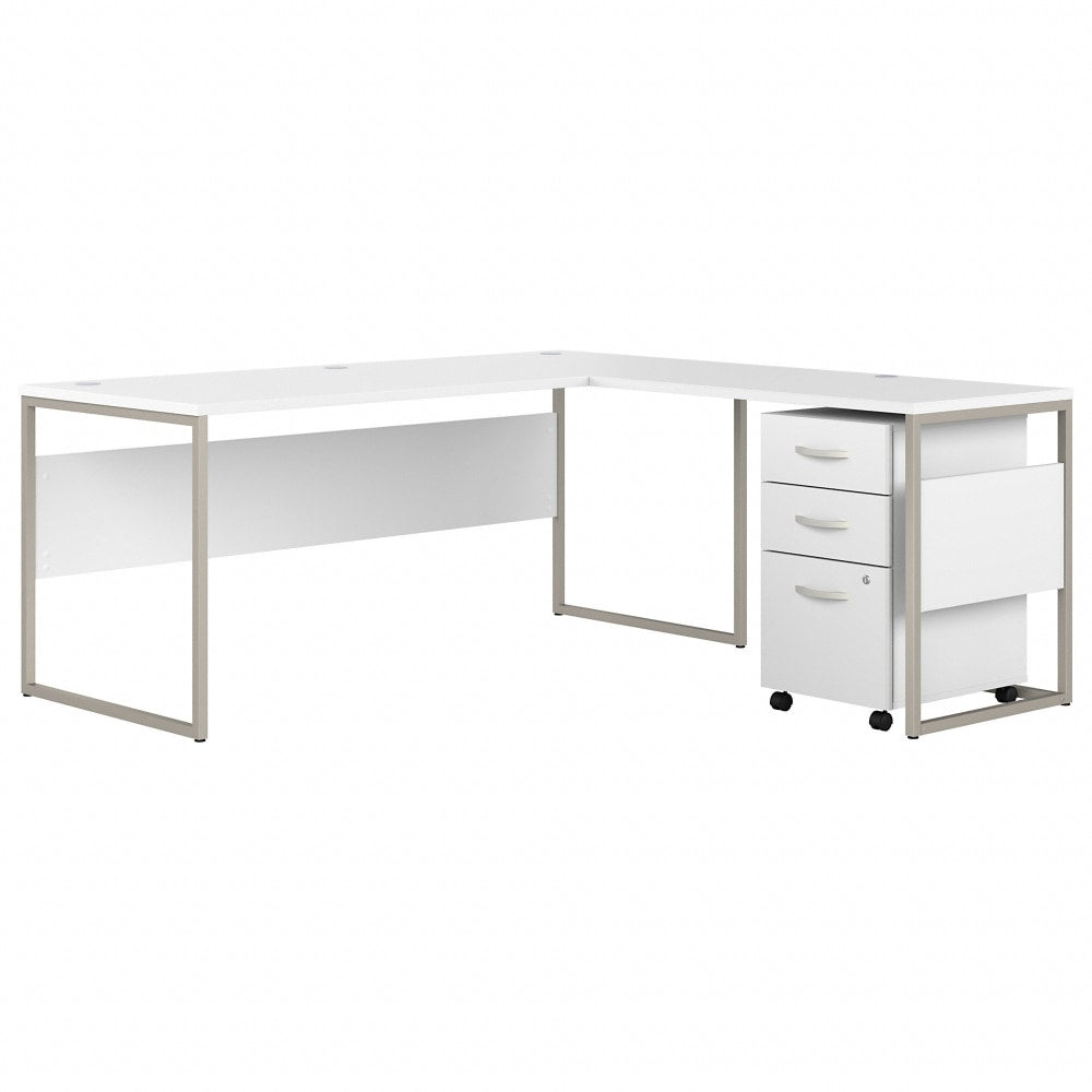 Bush Business Furniture Hybrid 72inW L-Shaped Corner Desk Table With Mobile File Cabinet, White, Standard Delivery