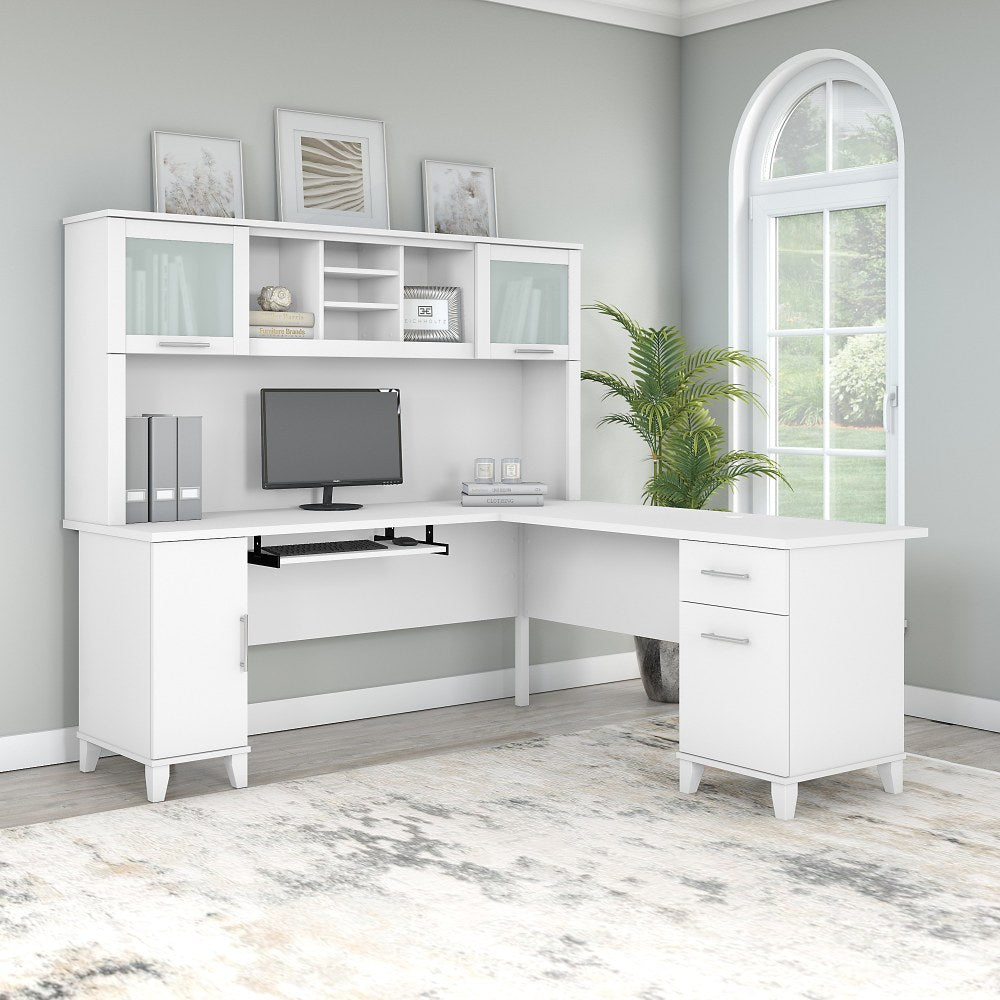 Bush Furniture Somerset 72inW L-Shaped Desk With Hutch, White, Standard Delivery