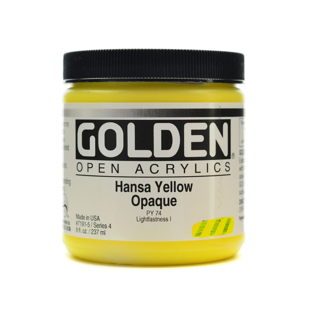 Golden OPEN Acrylic Paint, 8 Oz Jar, Hansa Yellow Opaque