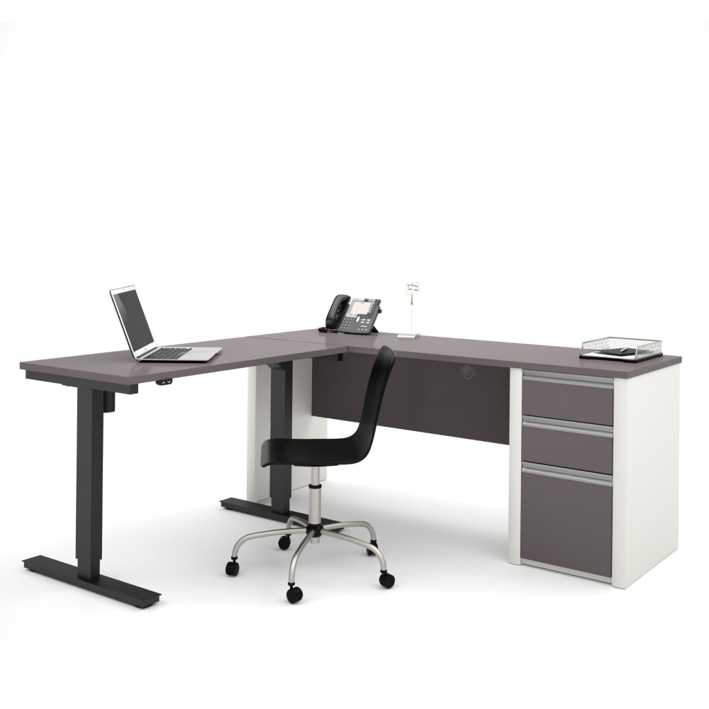 Bestar Connexion 72inW L-Shaped Standing Corner Desk With Pedestal, Slate/Sandstone