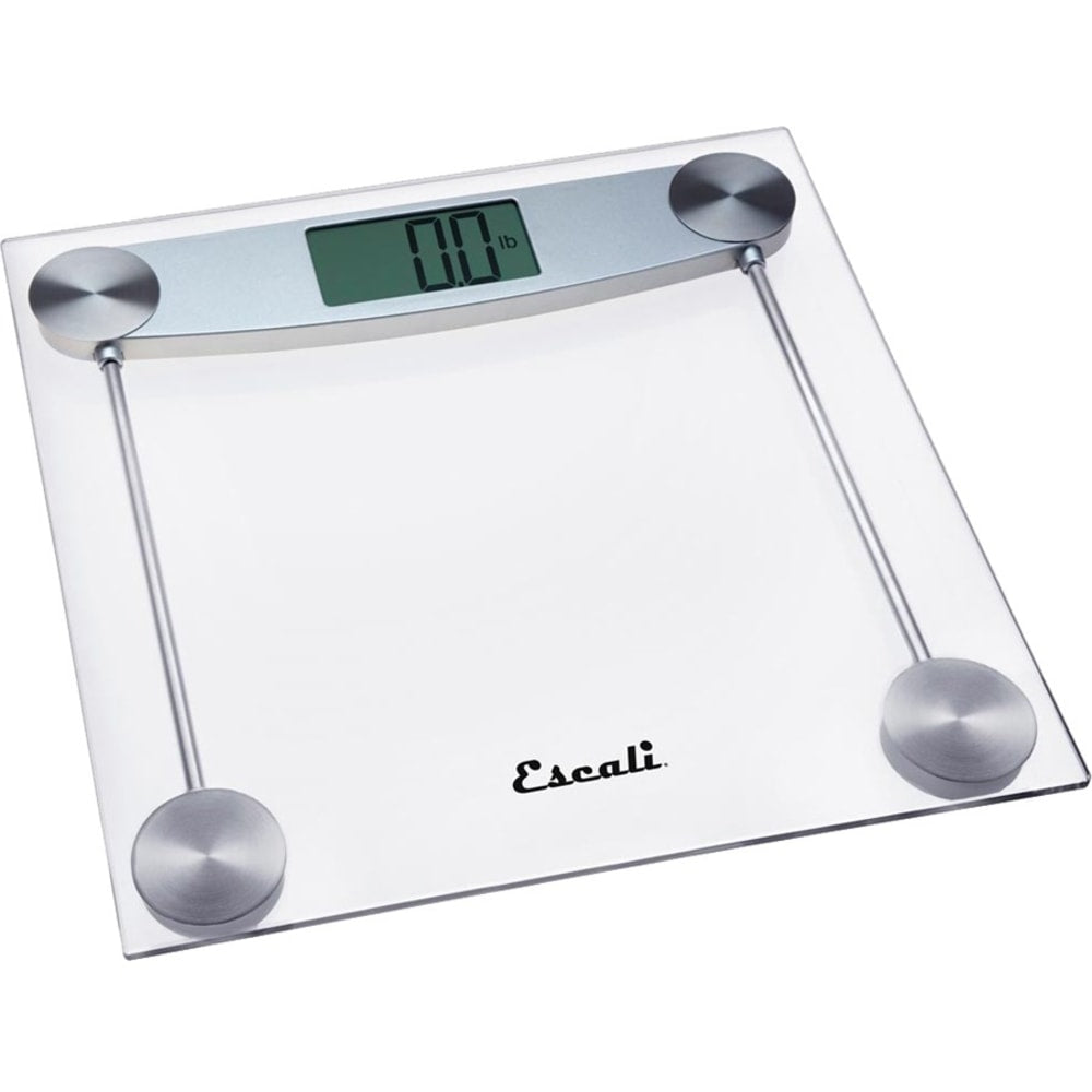 Escali Square Clear Glass Bathroom Scale - 400 lb - Clear, Silver