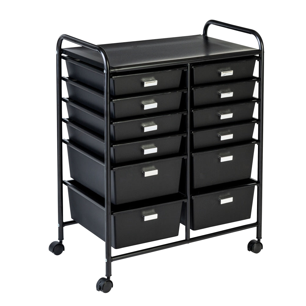 Honey Can Do Plastic 12-Drawer Rolling Storage And Craft Cart Organizer, 32in x 25in x 15in, Black