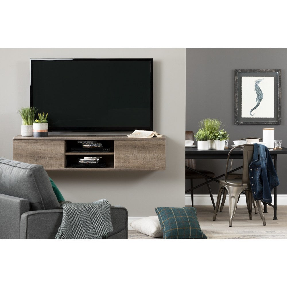 South Shore Agora Wall-Mounted Media Console, 11-1/2inH x 57inW x 17-3/4inD, Weathered Oak