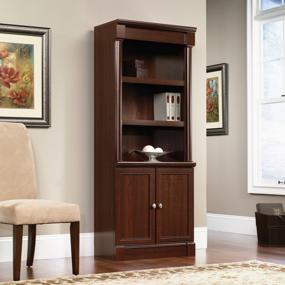 Sauder Palladia 71 7/8inH 5-Shelf Traditional Library With Doors, Cherry/Medium Finish, Standard Delivery