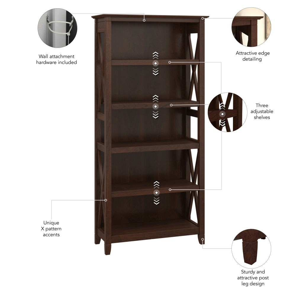 Bush Business Furniture Key West 66inH 5-Shelf Bookcase, Bing Cherry, Standard Delivery