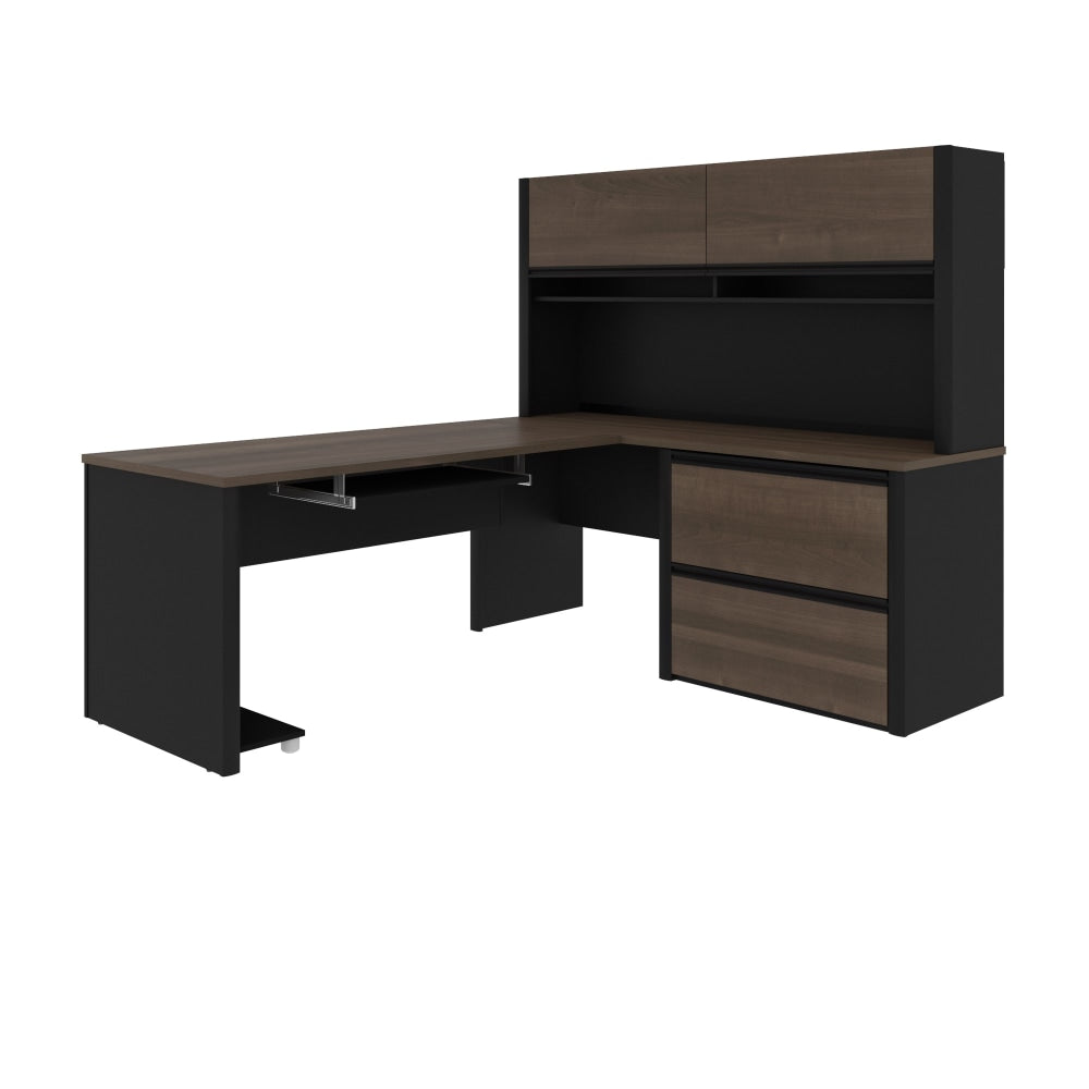 Bestar Connexion 72inW L-Shaped Corner Desk With Hutch And Lateral File Cabinet, Antigua/Black