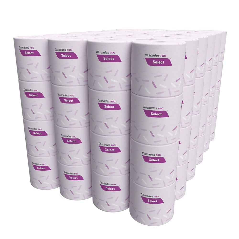 Cascades PRO Select Standard 1-Ply Bathroom Tissue, 4in x 3-1/4in, 100% Recycled, White, 1000 Sheets Per Roll, Pack Of 96 Rolls