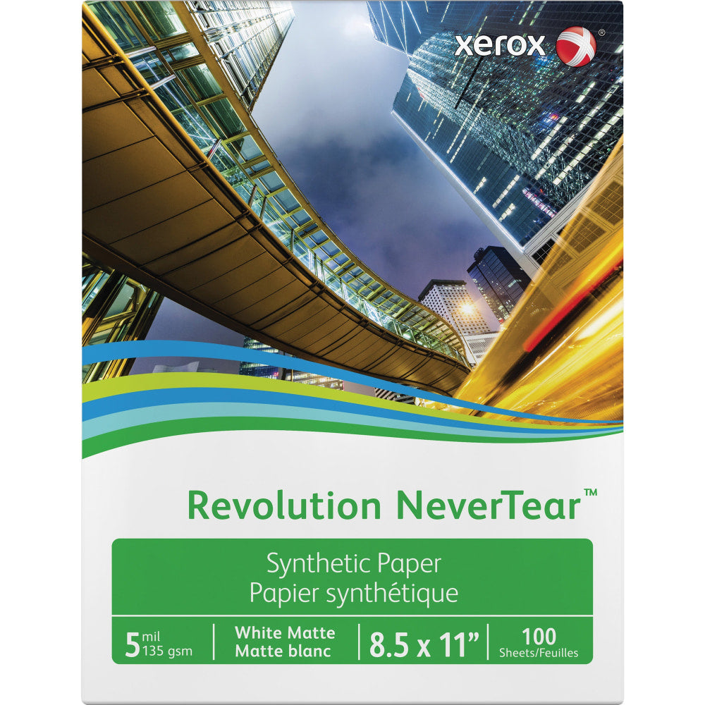 Xerox Revolution Synthetic Matte Laser Paper, White, Letter Size (8 1/2in x 11in), Ream Of 100 Sheets, 91 Lb, 94 Brightness