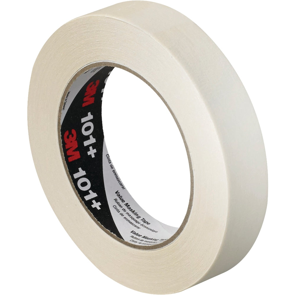 3M 101+ Masking Tape, 3in Core, 1in x 180ft, Tan, Case Of 12