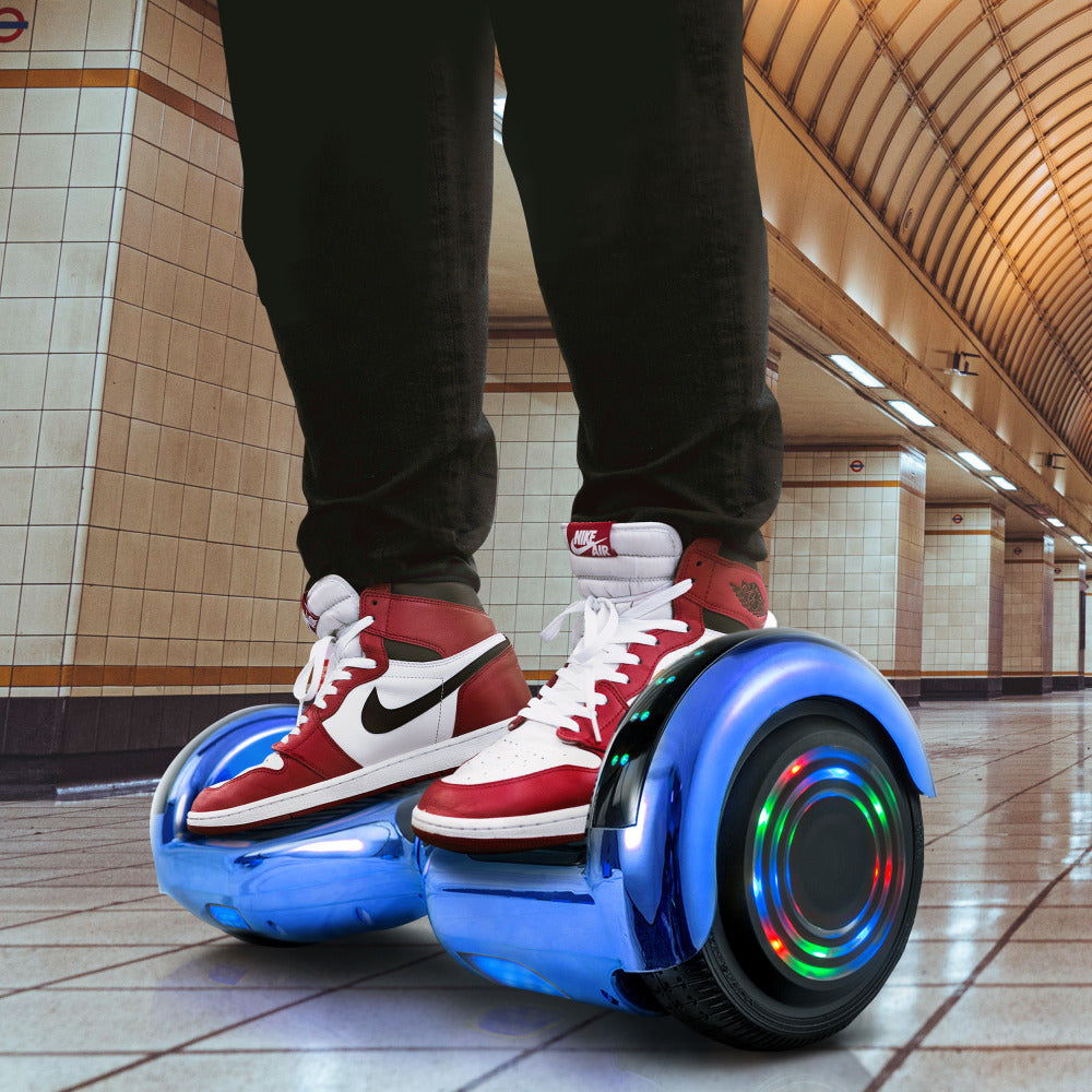 AOB Hoverboard With Bluetooth Speakers, 7inH x 27inW x 7-5/16inD, Blue/Chrome