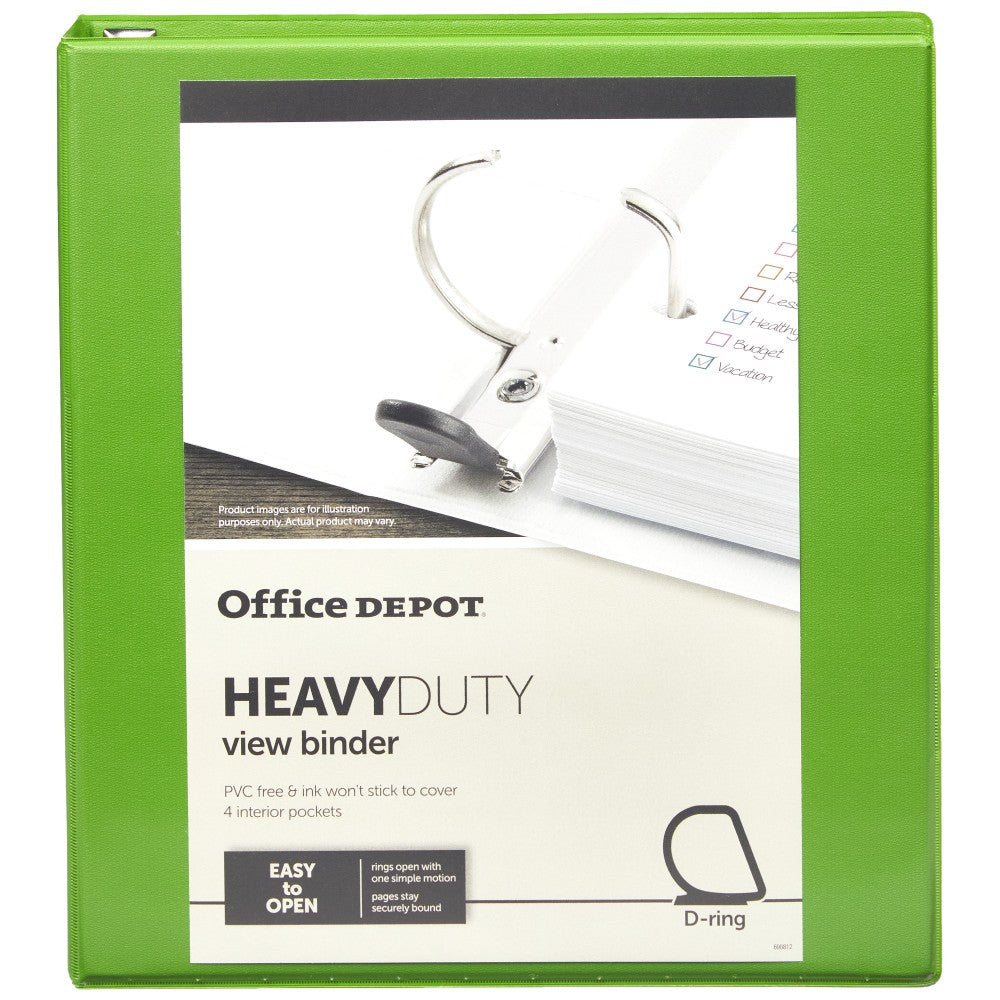 Office Depot Heavy-Duty View 3-Ring Binder, 1in D-Rings, Army Green