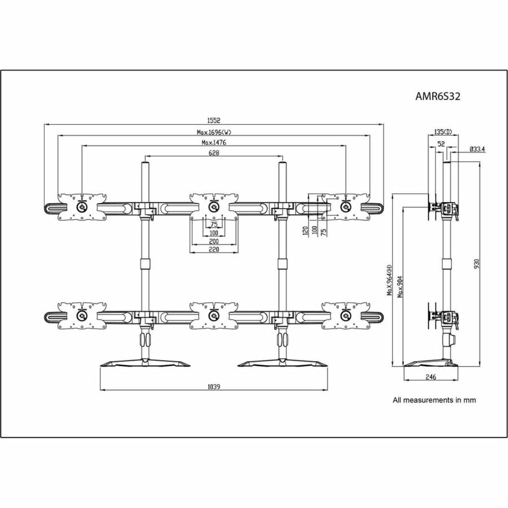 Amer AMR6S32 - Mounting kit - for 6 LCD displays - plastic, steel, aluminum alloy - screen size: 26in-32in