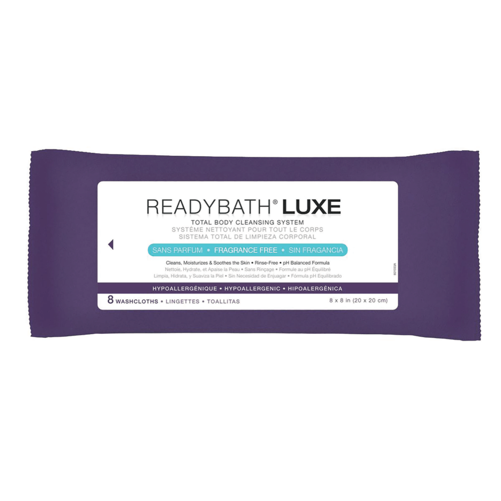 Medline ReadyBath LUXE Total Body Cleansing Heavyweight Washcloths, Unscented, 8in x 8in, White, 8 Washcloths Per Pack, Case Of 24 Packs