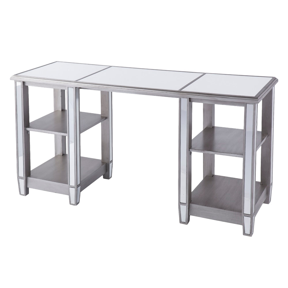 SEI Furniture Wedlyn Mirrored 4-Shelf 50inW Writing Desk, Matte Silver