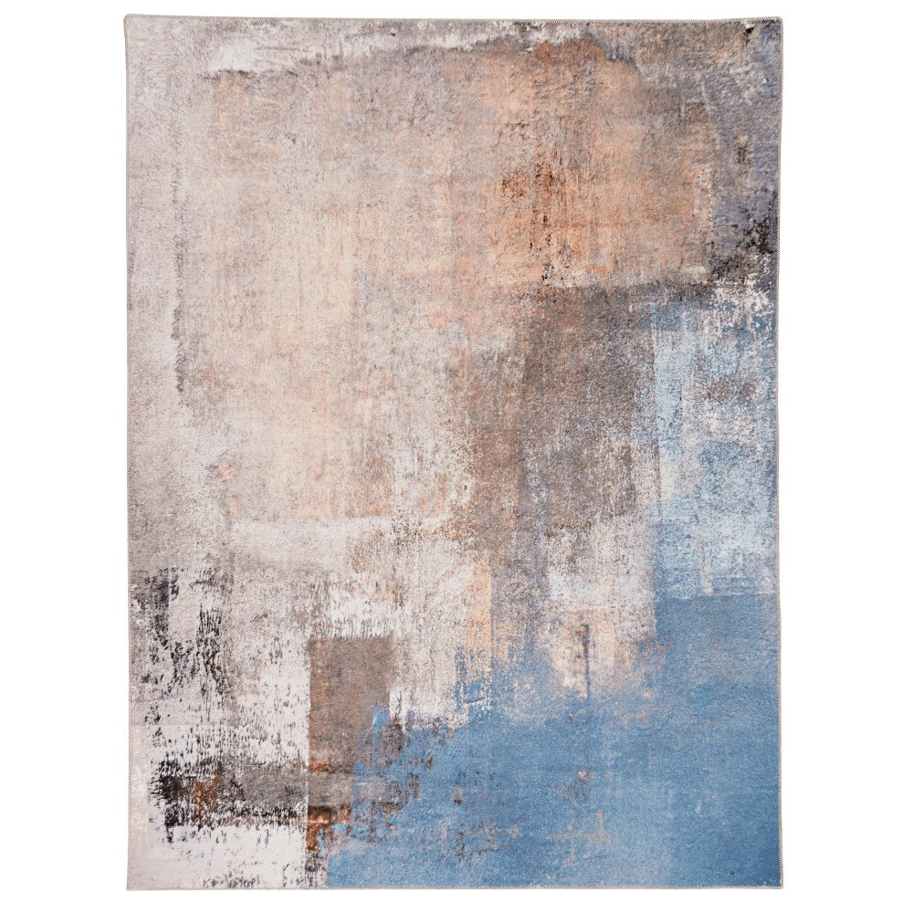 Linon Washable Area Rug, 5ft x 7ft, Durand Beige/Blue