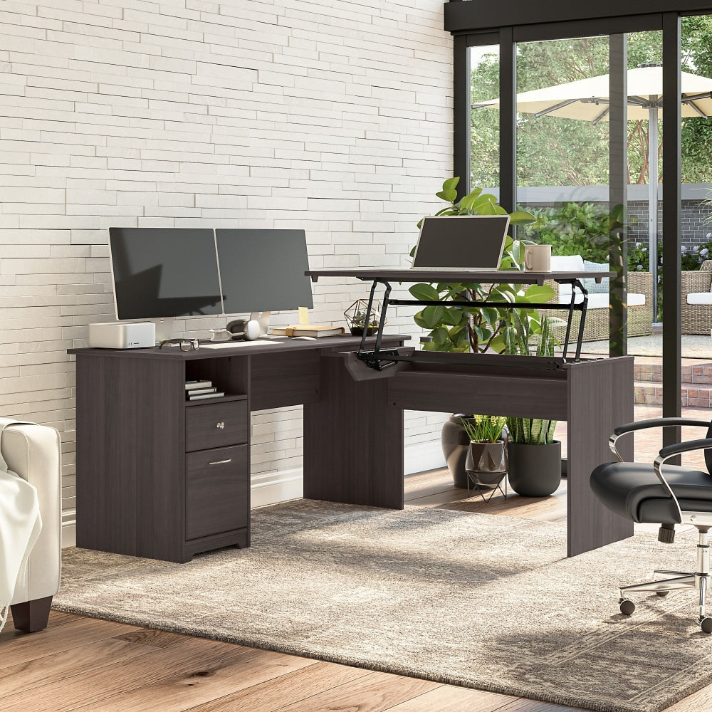 Bush Furniture Cabot 3-Position Sit-To-Stand Height-Adjustable L-Shaped Desk, 60inW, Heather Gray, Standard Delivery