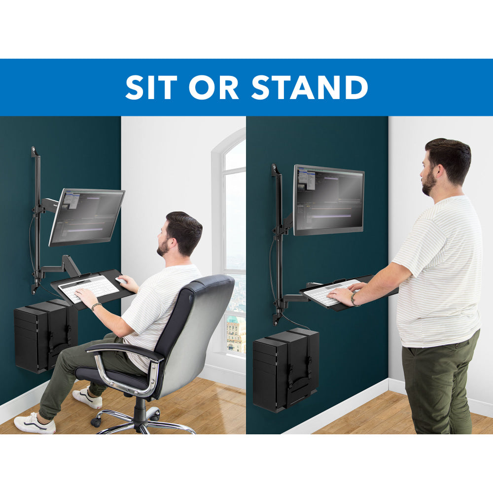 Mount-It! MI-7991 Wall-Mount Workstation With Monitor Mount, Keyboard Tray And CPU Holder, 12inH x 41inW x 7inD, Black