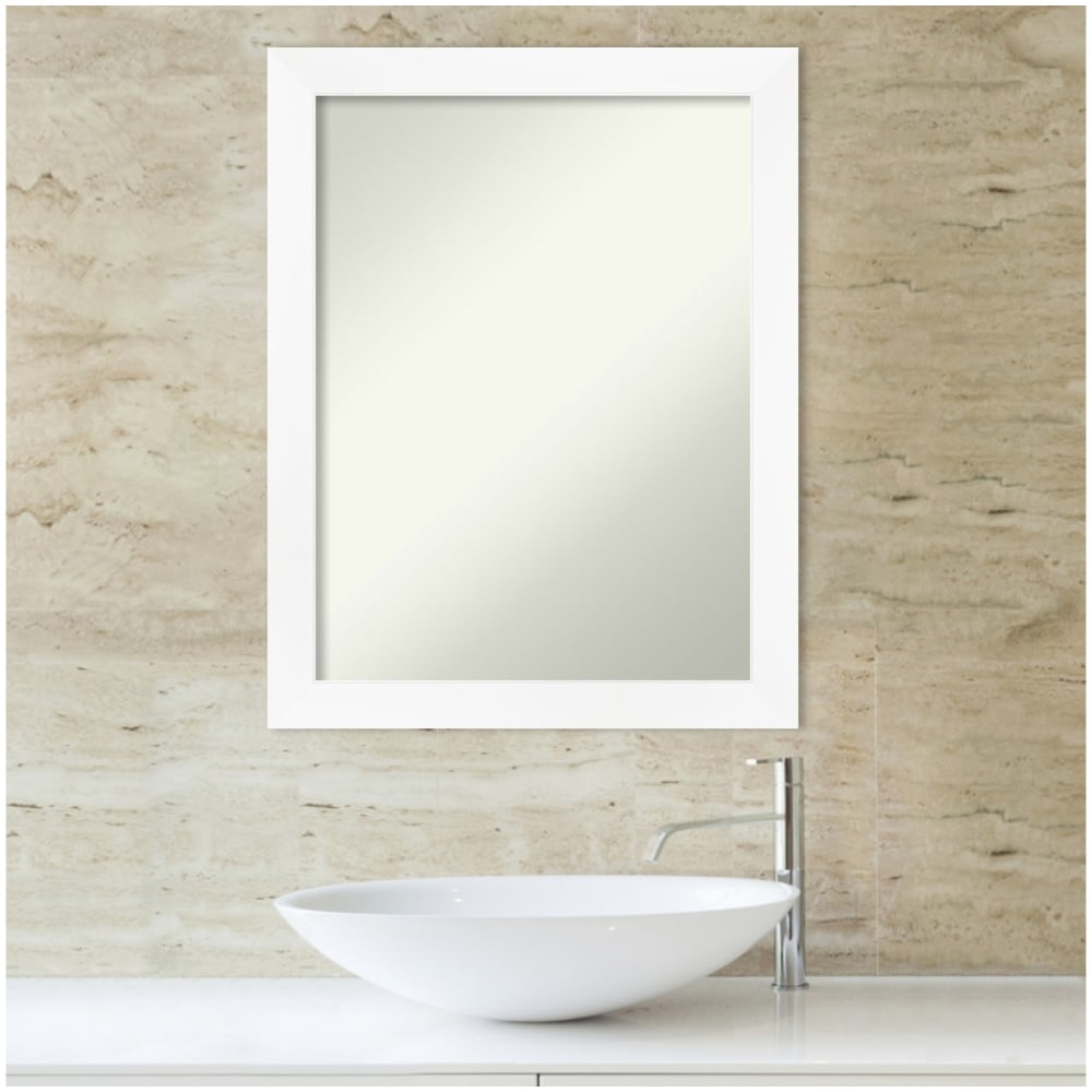 Amanti Art Narrow Non-Beveled Rectangle Framed Bathroom Wall Mirror, 27-1/4in x 21-1/4in, Cabinet White