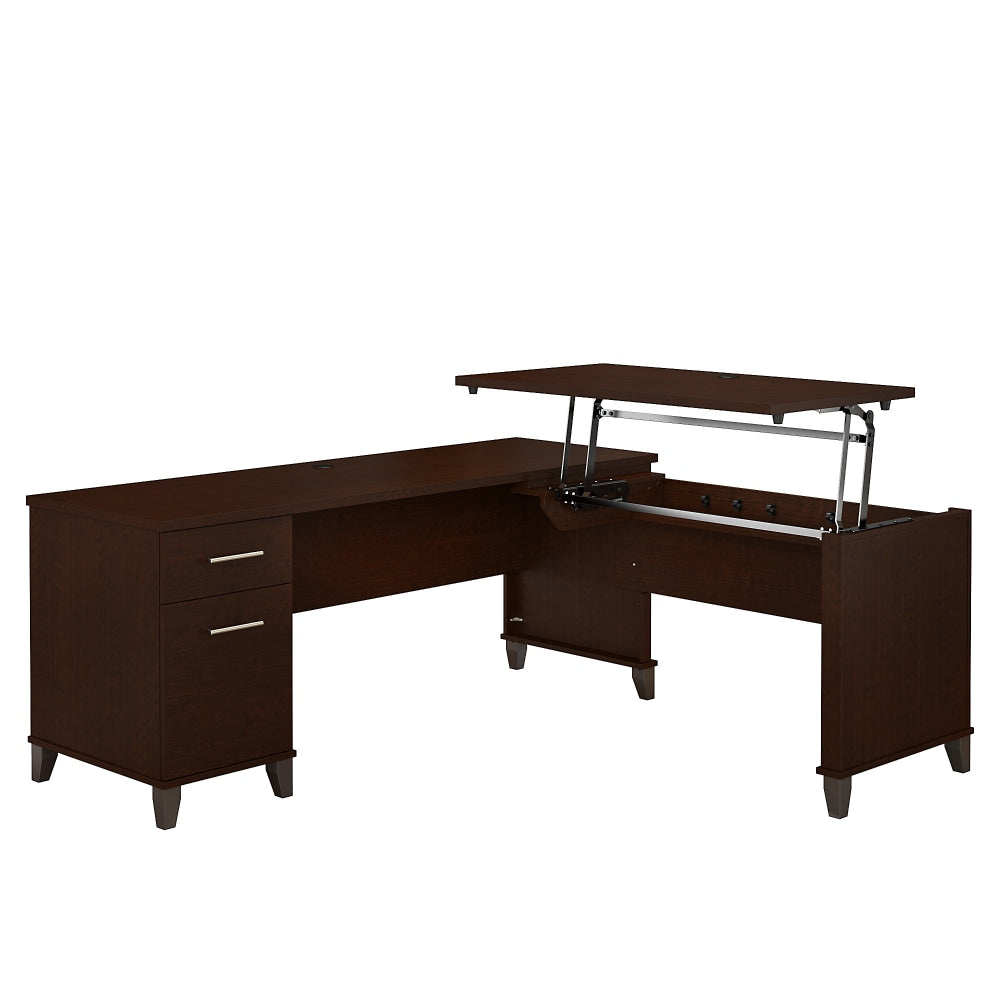 Bush Furniture Somerset 3 Position Sit to Stand L Shaped Desk, 72inW, Mocha Cherry, Standard Delivery