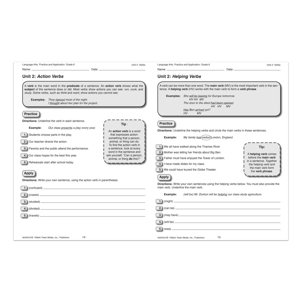 Mark Twain Media Language Arts: Practice And Application, Grade 6