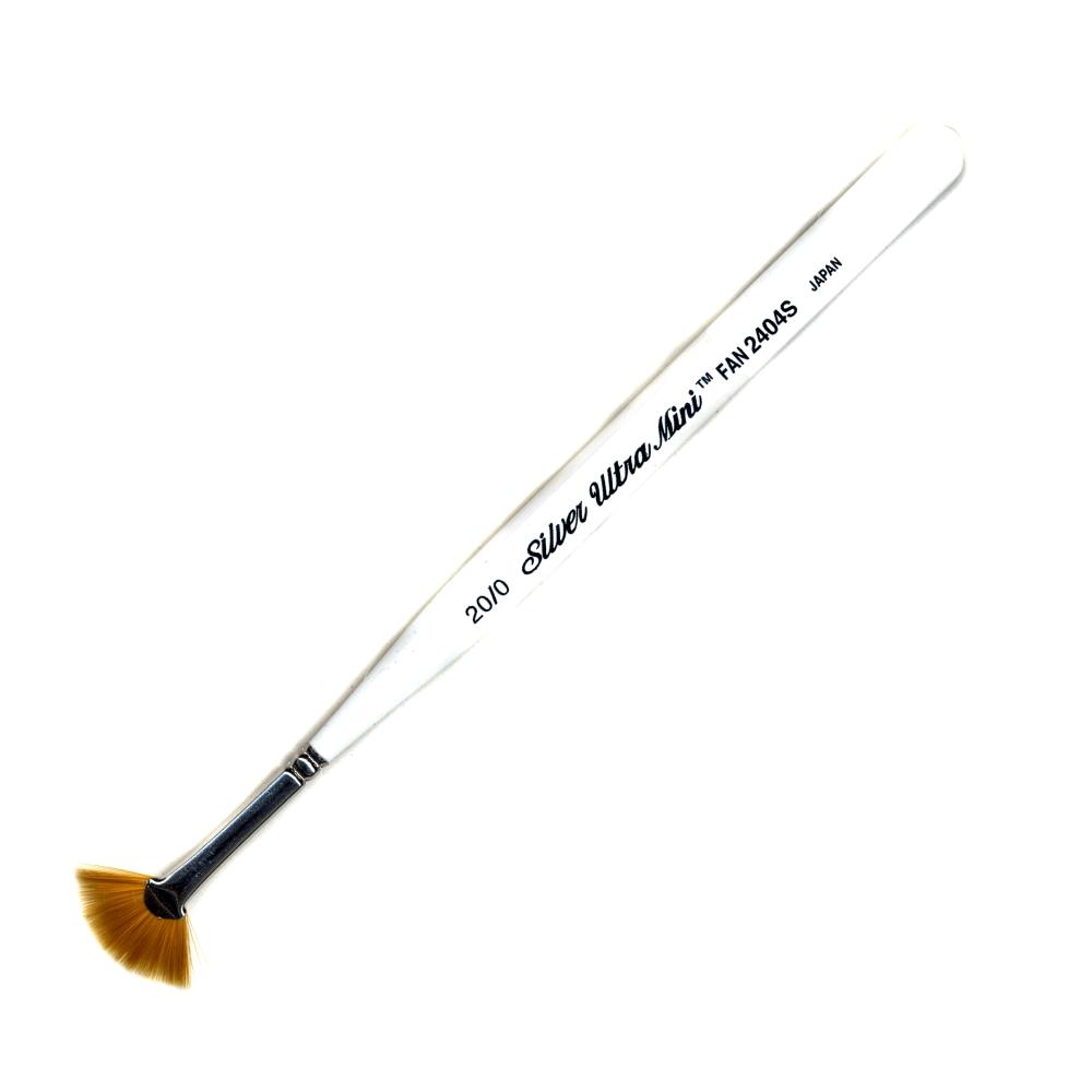 Silver Brush Ultra Mini Series Paint Brush, Size 20, Fan Bristle, Taklon Filament, Pearl White