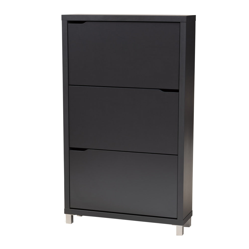 Baxton Studio Simms Shoe Storage Cabinet With 6 Fold-Out Racks, Dark Gray