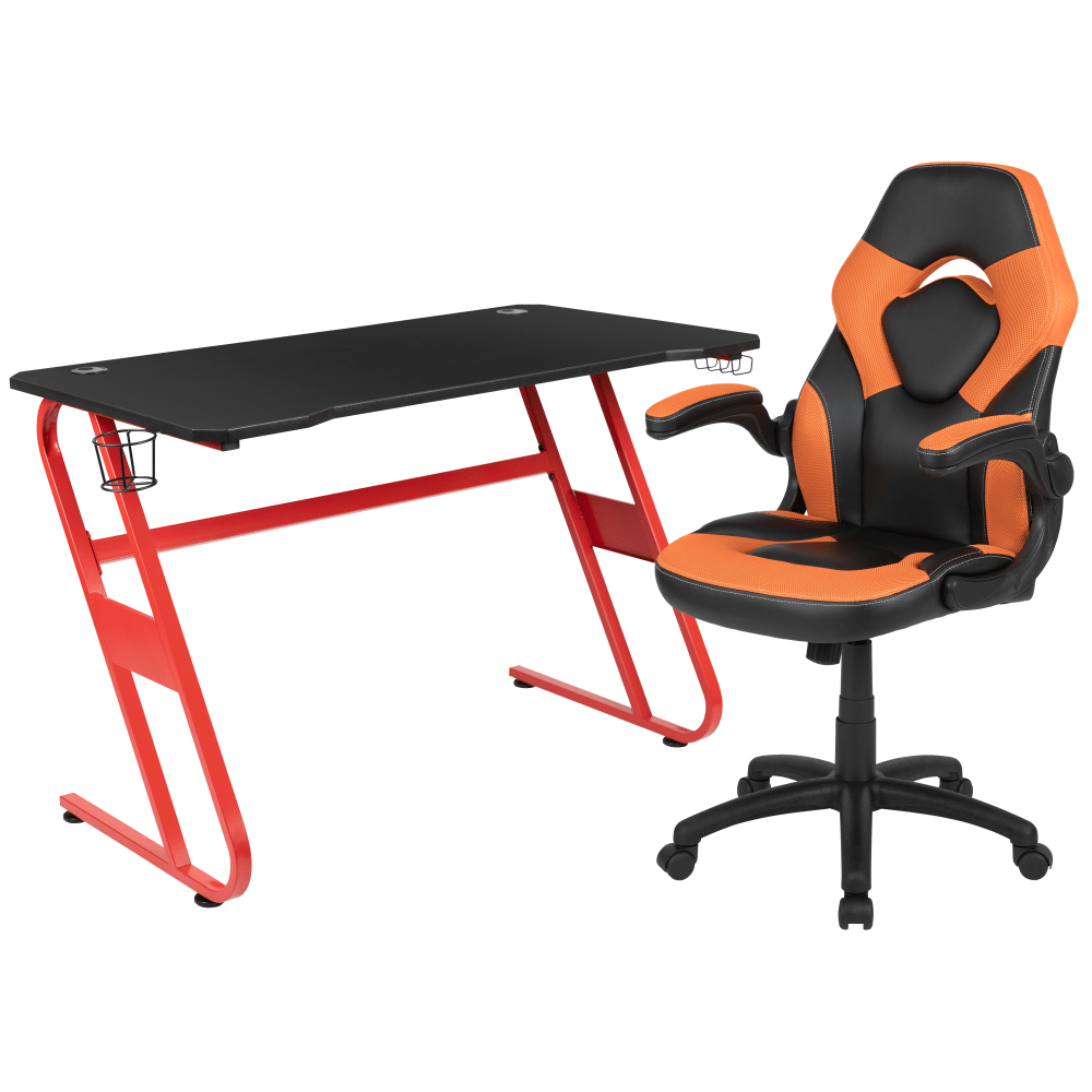 Flash Furniture Gaming Desk And Racing Chair Set With Cup Holder And Headphone Hook, Orange