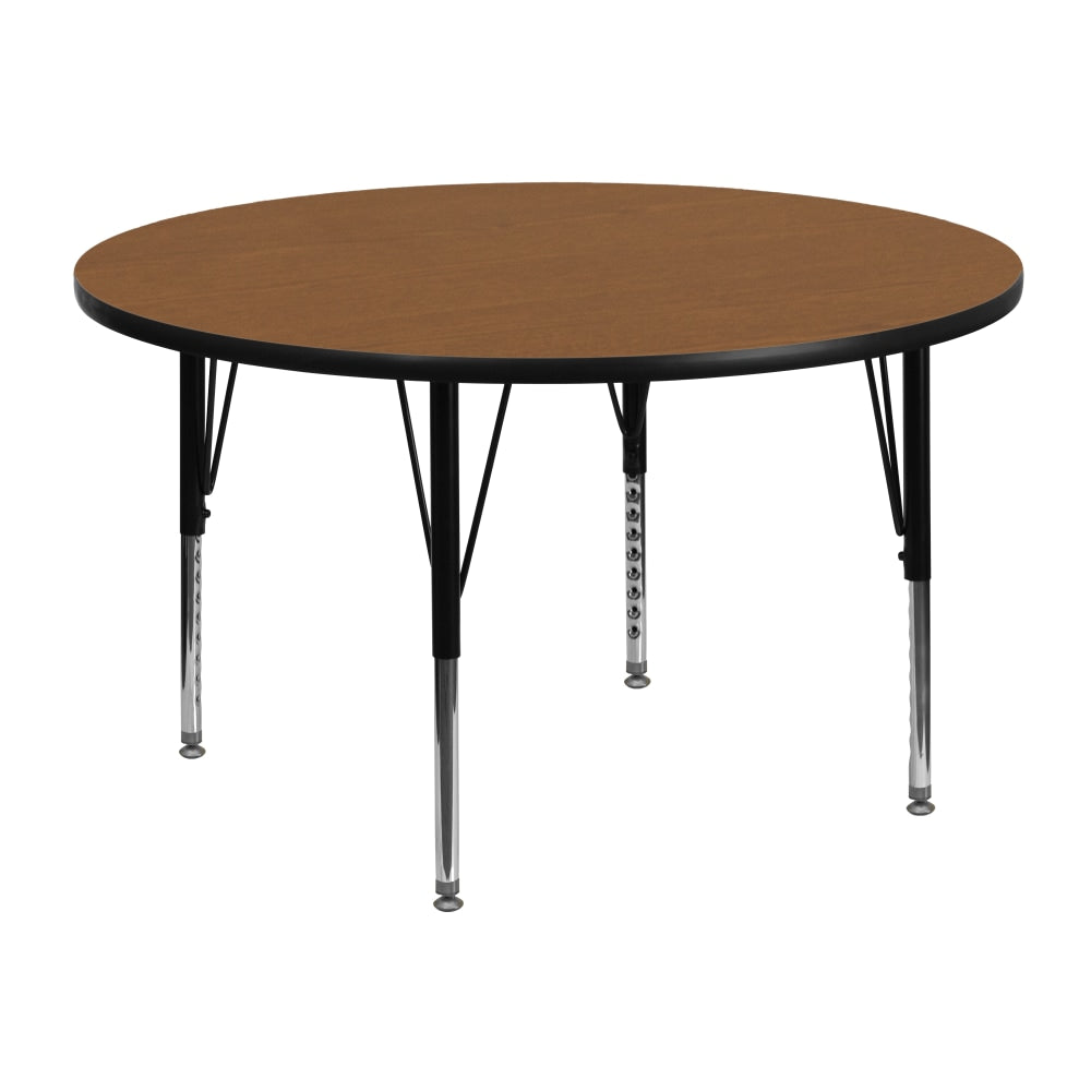 Flash Furniture Round Thermal Laminate Activity Table With Height-Adjustable Short Legs, 25-1/8inH x 48inW x 48inD, Oak