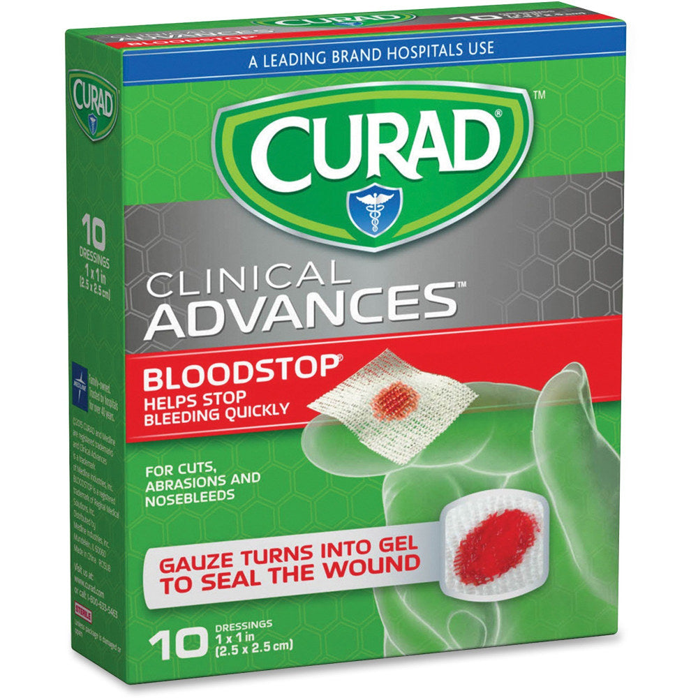 CURAD BloodStop Hemostatic Gauze Pads, 1in x 1in, Pack Of 10