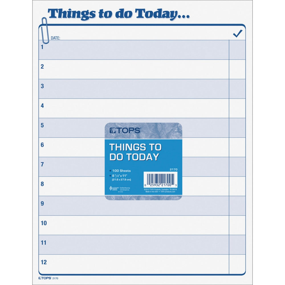 TOPS Things To Do Today Pad - 100 Sheet(s) - 11in x 8 1/2in Sheet Size - White Sheet(s) - Blue Print Color - 100 / Pad