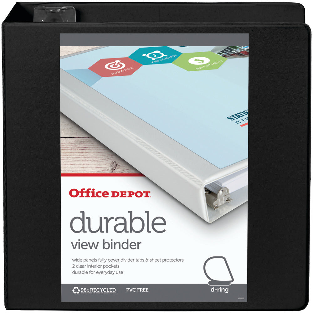 Office Depot Brand Durable View 3-Ring Binder, 4in Slant Rings, Black