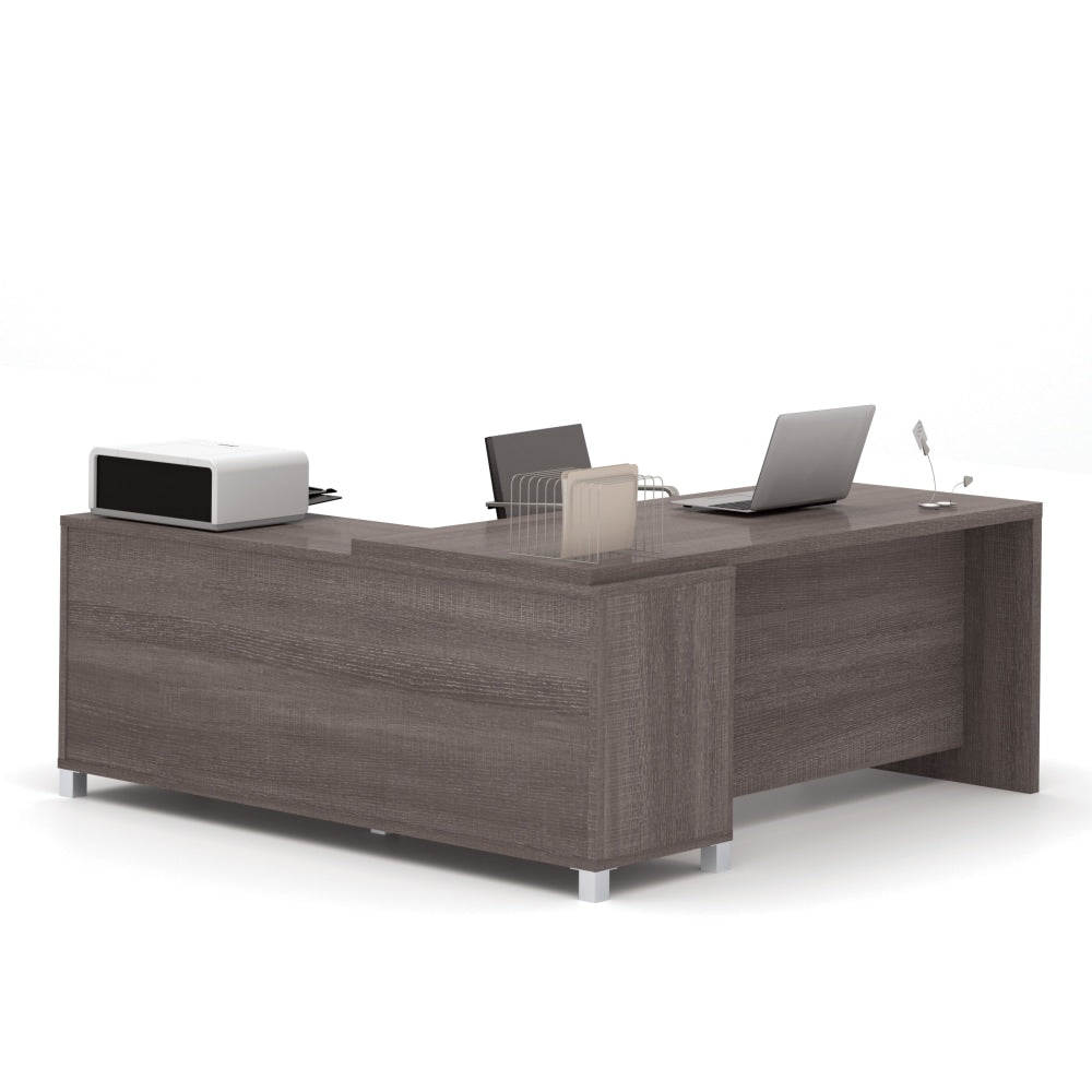 Bestar Pro-Linea 72inW L-Shaped Corner Desk, Bark Gray