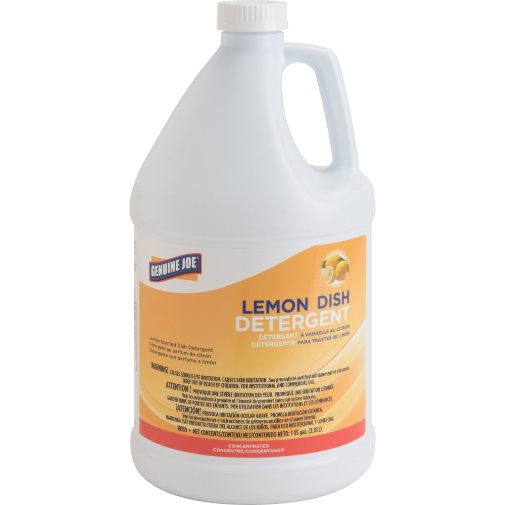 Genuine Joe Lemon Scent Dishwashing Detergent, 128 Oz Bottle