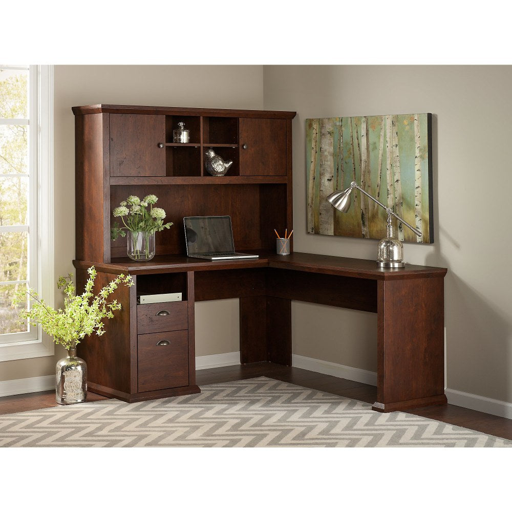 Bush Business Furniture Yorktown 60inW L-Shaped Corner Desk With Hutch, Antique Cherry, Standard Delivery