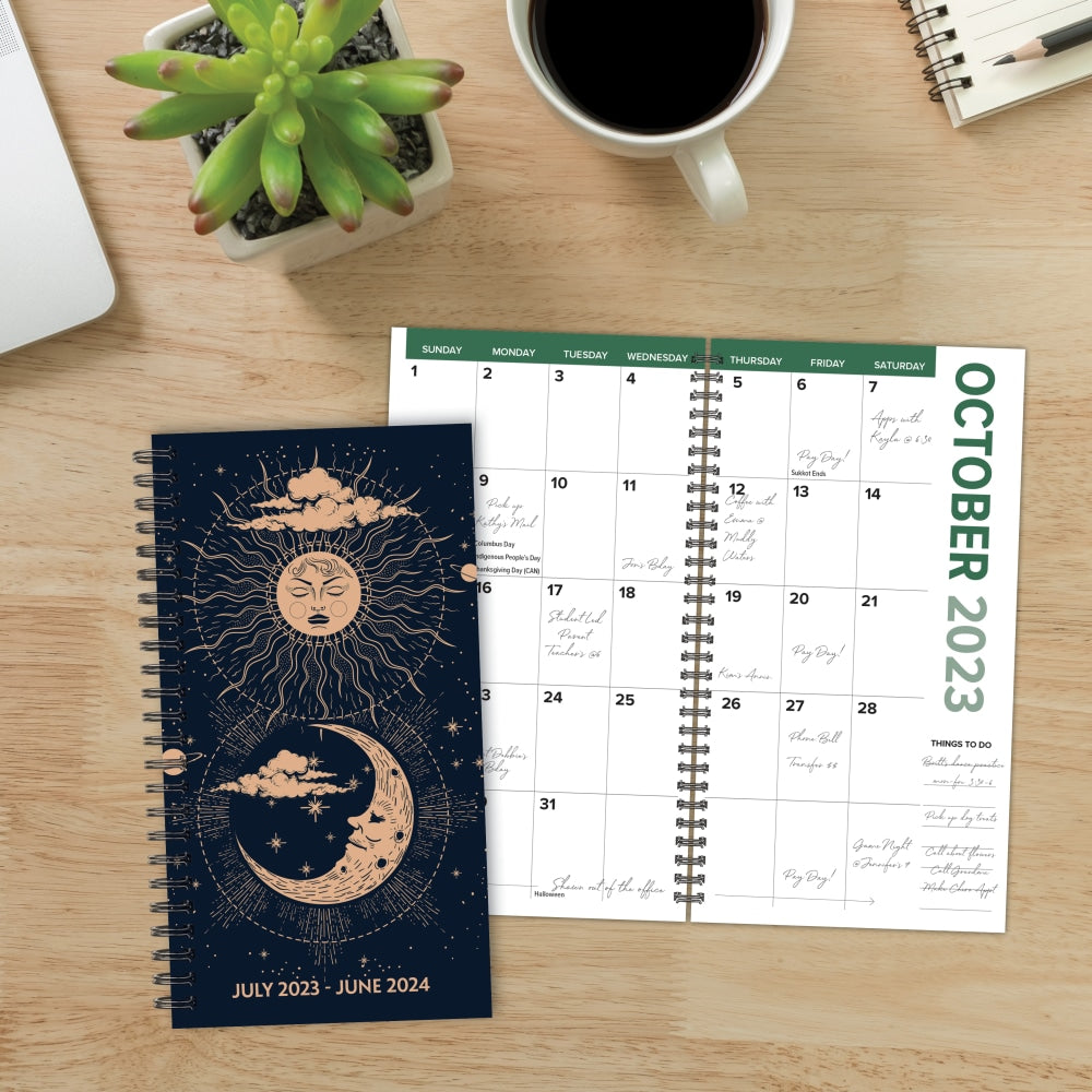 2023-2024 Willow Creek Press Academic Weekly/Monthly Spiral Planner, 4in x 6-1/2in, Celestial Soul, July 2023 To June 2024